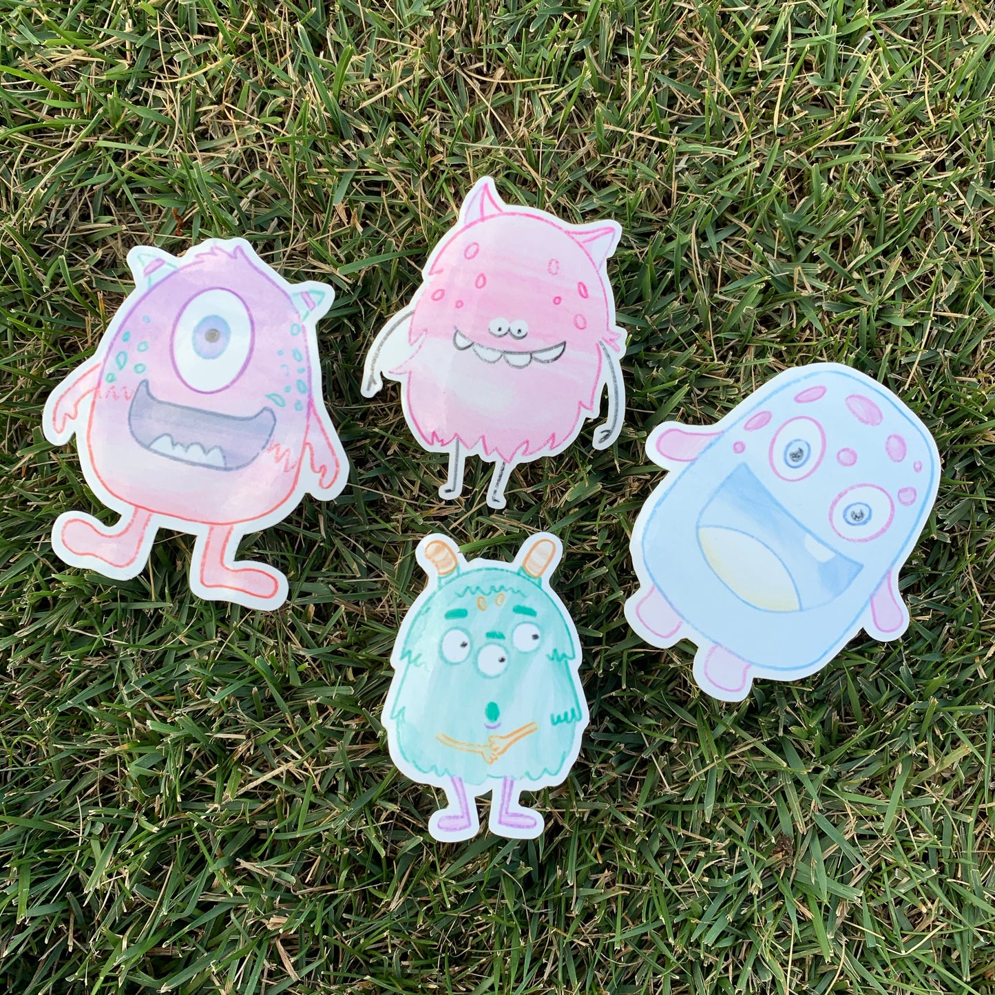 Blue Happy Monster Sticker