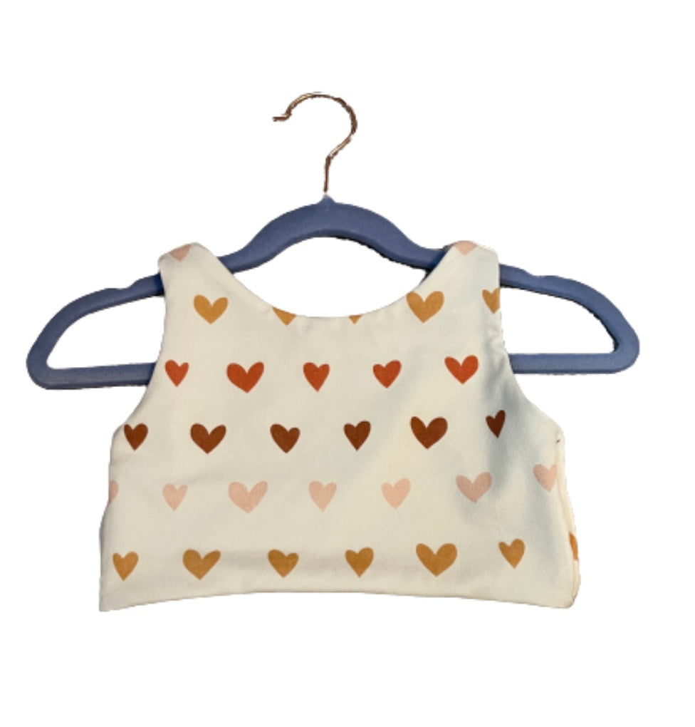Neutral Hearts & Blue Speckles - Reversible Crop Top - 4T