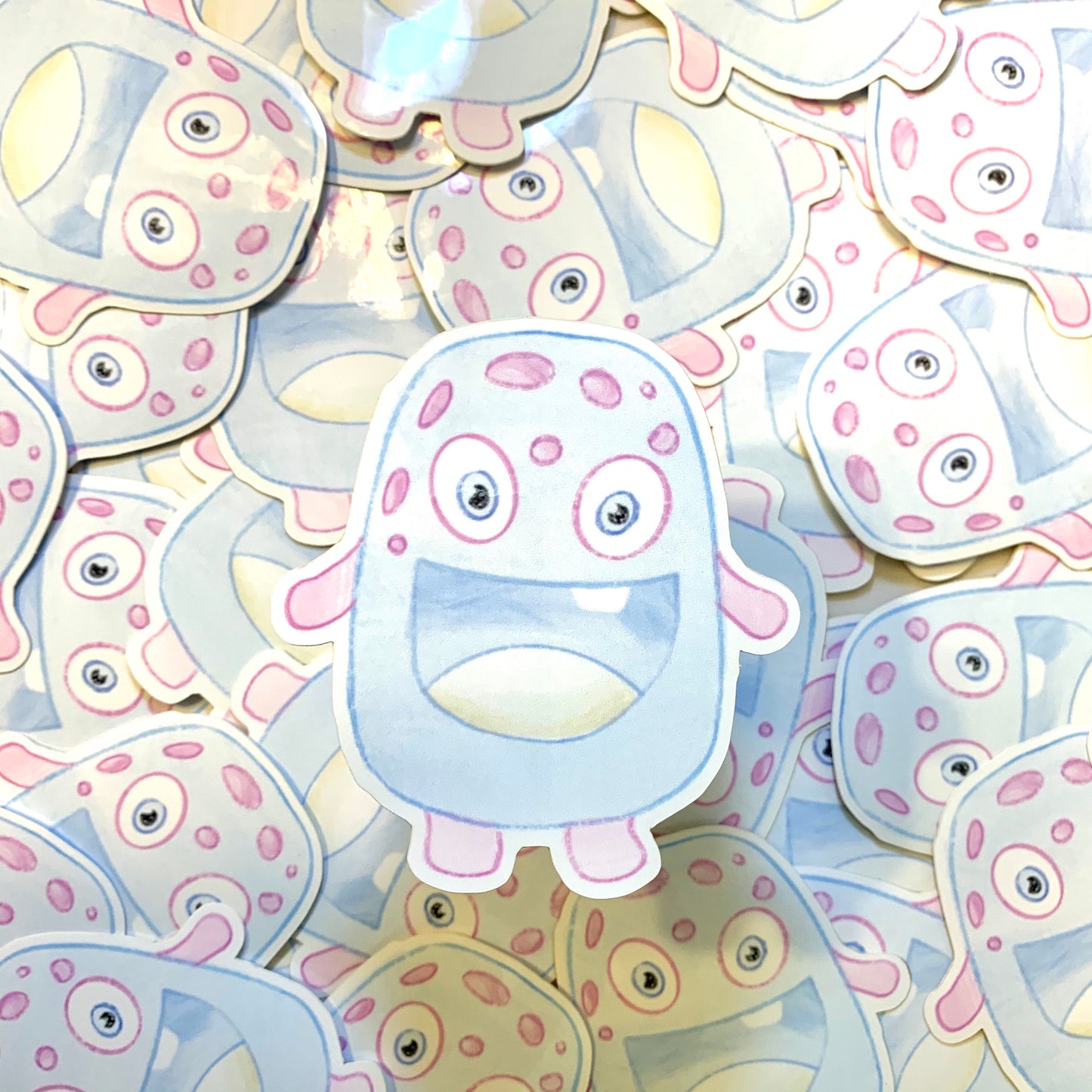 Blue Happy Monster Sticker