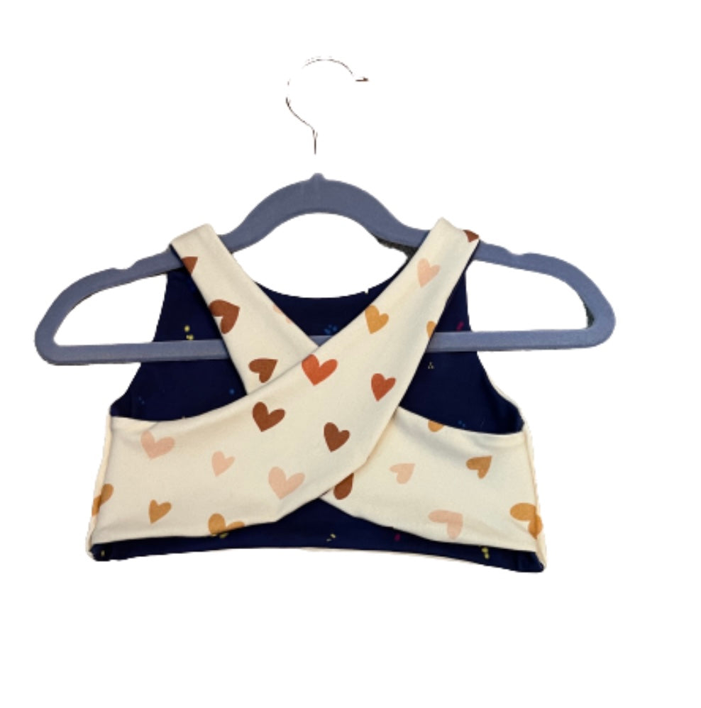 Neutral Hearts & Blue Speckles - Reversible Crop Top - 4T