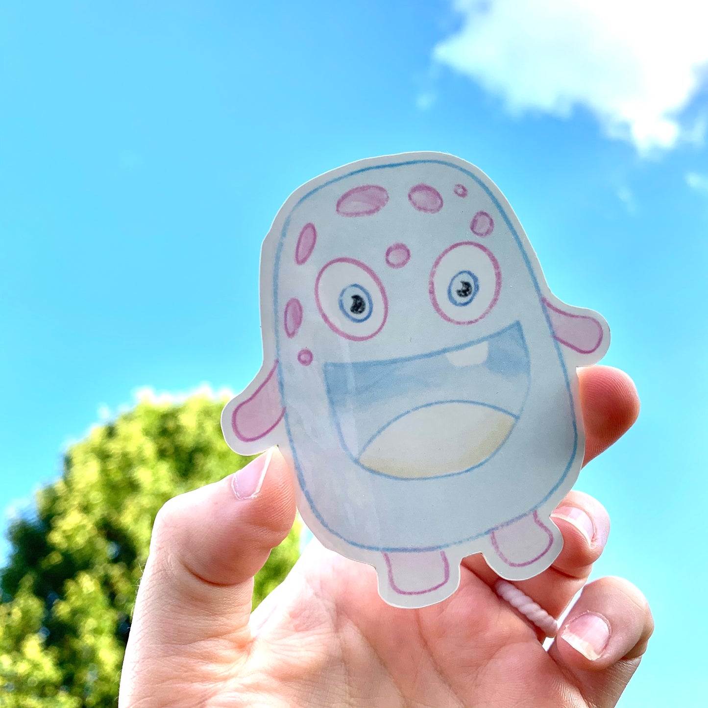 Blue Happy Monster Sticker