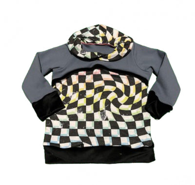 Trippy checker - Pullover long sleeve w/Cowl Neck  - 2t