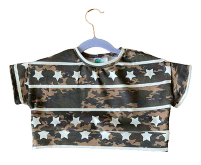 Camo and Stars - Lazy Day Crop - 6/9m