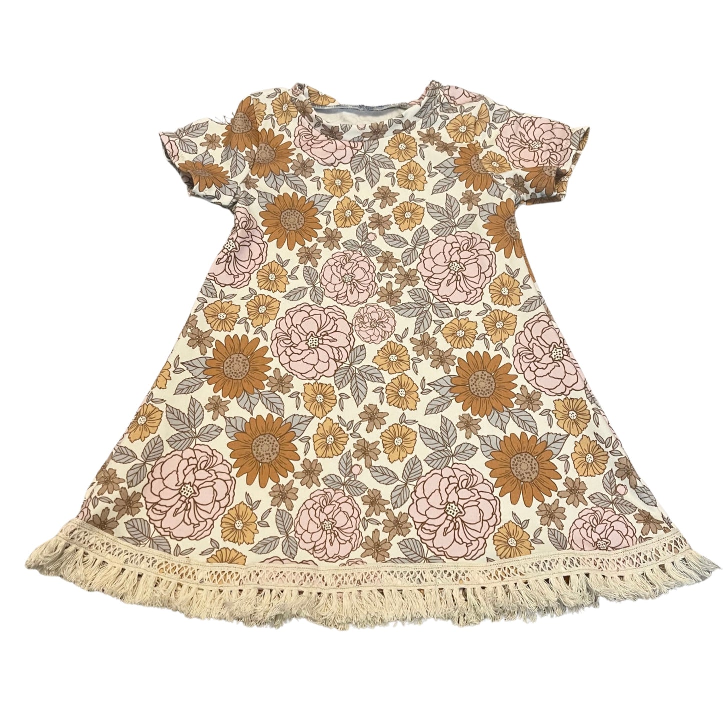 Flower Child - Swing Dress Short Sleeve w/fringe -  5t